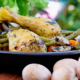 Chicken leg with vegetables and mushrooms