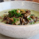 Wild garlic soup with roasted mushroom